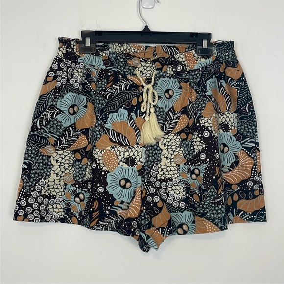 Joie Brown and Blue Floral Drawstring Waist Linen Blend
Shorts. Size 10. - Picture 1 of 13